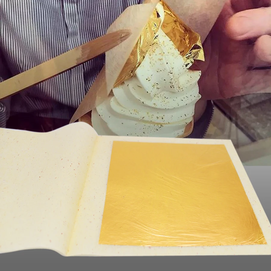 High quality 24k Edible Gold Foil Food Decoration ice cream Cake Baking Food Drink Coffee Hot Pot Healthy Fashion 9.33x9.33 cm