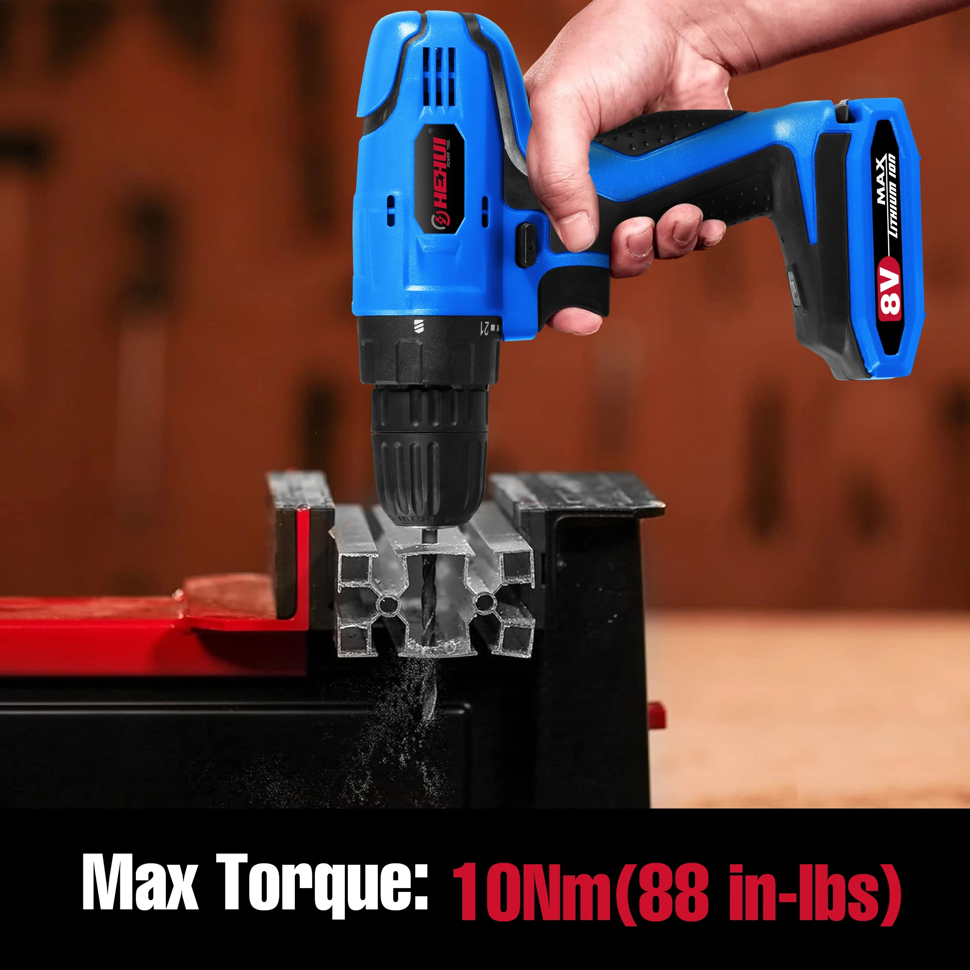 Hehui 8V Cordless Hammer Power Screwdriver 2 Speed 10 Mm Drill Driver