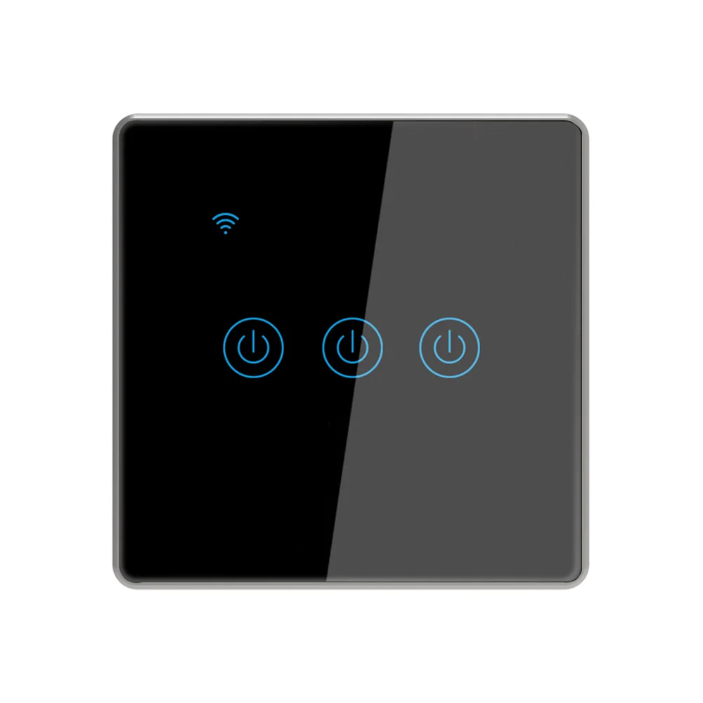 ksmt  tempered glass metal frame touch switch  smart switch villa/home/stars hotels using 3Gang1Way black silver border