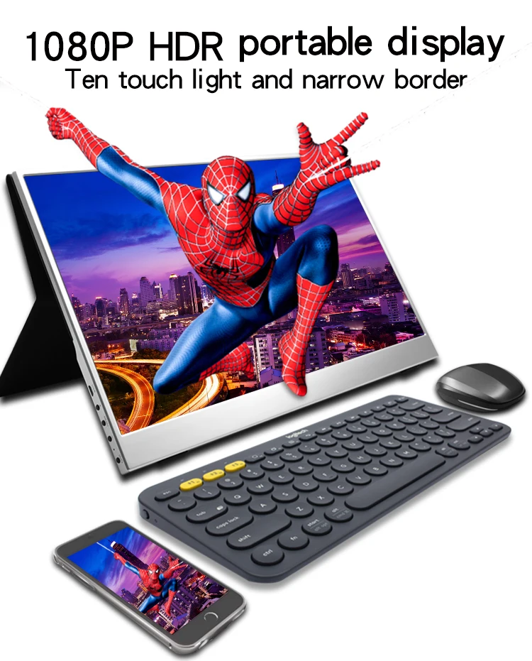 Тонкий портативный сенсорный экран 4K монитор 15 6 дюйма с USB Type C игровой для ноутбука телефона Xbox Switch и