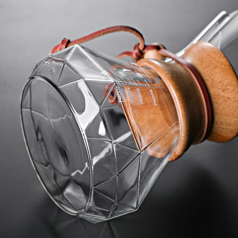 Pour Over Coffee Maker Borosilicate Glass Coffee Carafe Modern Wooden Collar Glass diamond rhomboid Coffee Maker Carafe