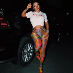 Женские леггинсы с высокой талией и принтом