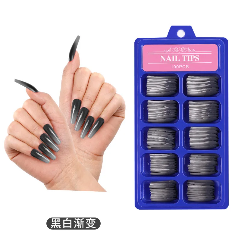 European and American long ballet tips Wear a small blue box full sticker Ballet False Nails Color Solid press on Nail Patch