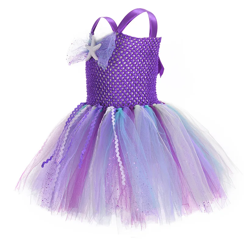 Hot Selling Tutu Mystery Purple Dress Starfish Party Dress Clothes By The Sea Mermaid Clothing Wholesale
