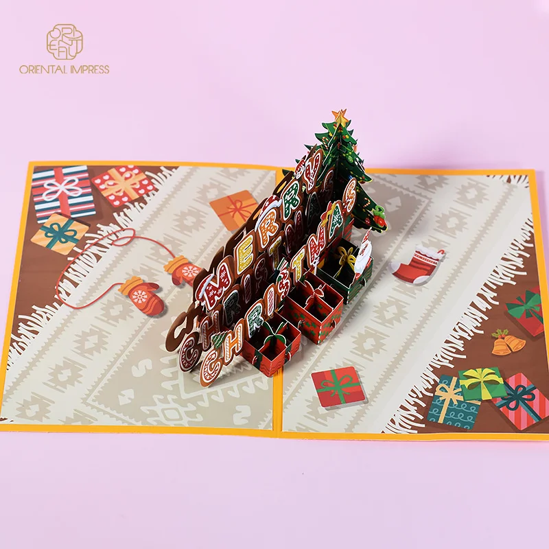 2024 Hot Sale 3D Merry Christmas Greeting Card Pop Up Christmas Wish Card