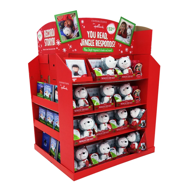 Folding point of sale paper floor pallet big cardboard display rack for shops supermarket retail book toy display stand