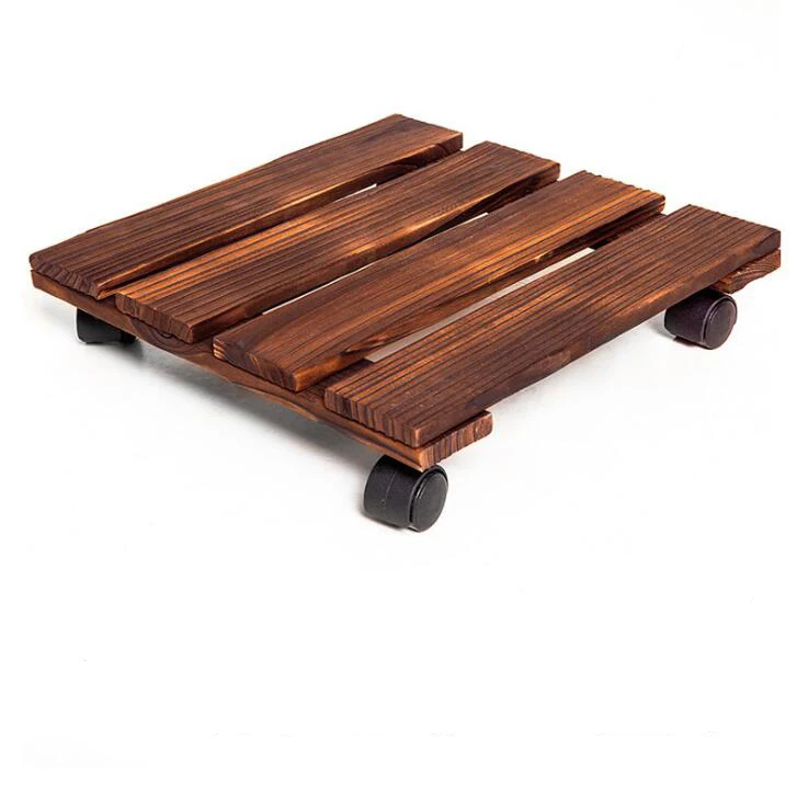 Квадратный держатель для растений, домашний садовый декор, вращающаяся тележка, прочный деревянный поднос для цветов с колесиком