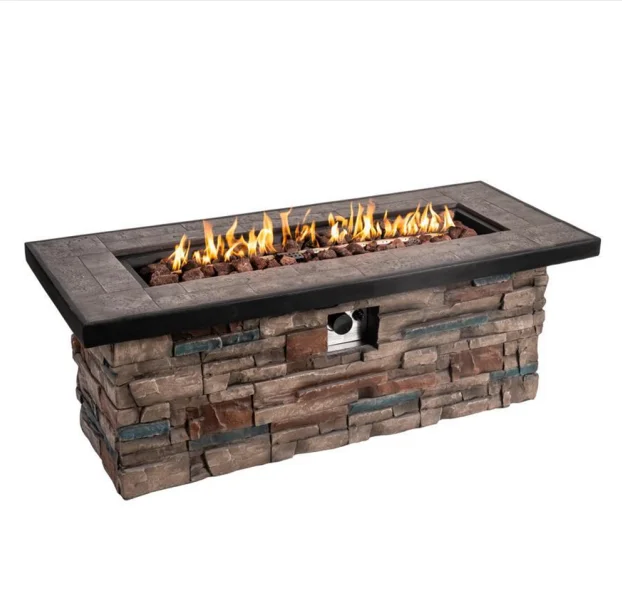 Yoho Concrete Large Propane Gas Fire Pit Modern Furniture Backyard Grey Firepit Table with lava Rock Included