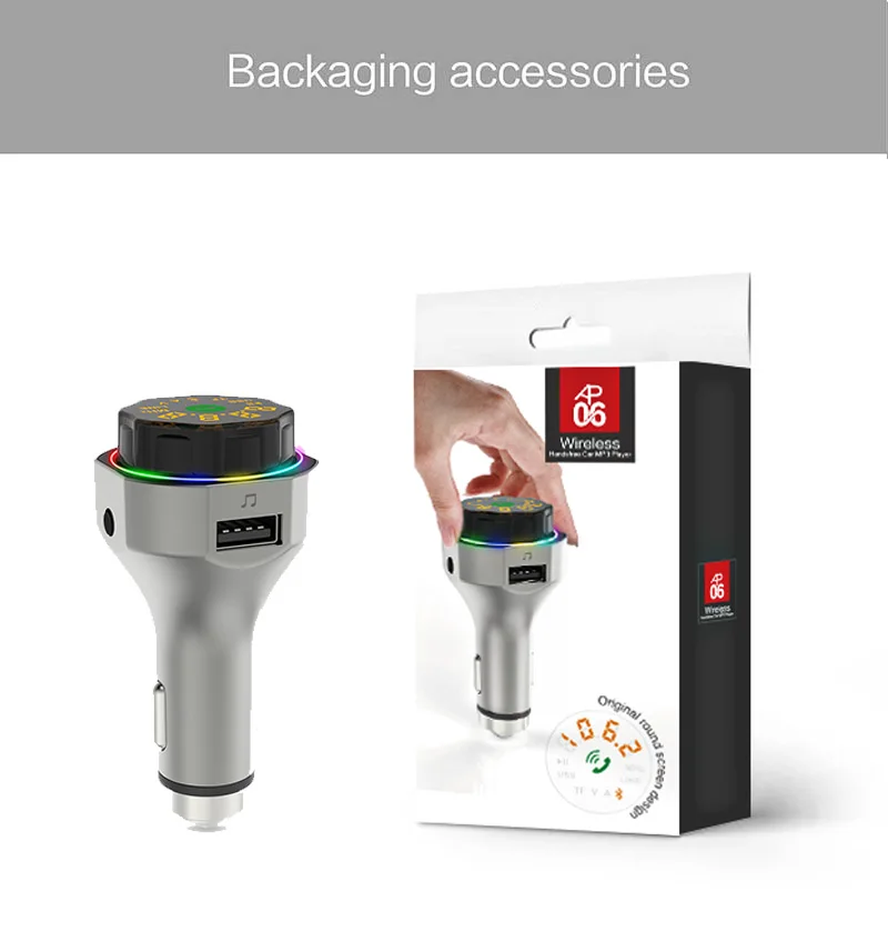 GXYKIT AP06 RGB LED Light Metal Safety Hammer Design Hands Free Car Radio Player Bluetooth Car Charger