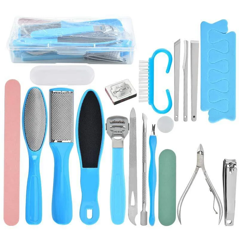 Professional Pedicure Foot Care Kit,Stainless Steel Foot Rasp Foot Dead Skin Remover Pedicure Tool Set Christmas Gift(Blue)