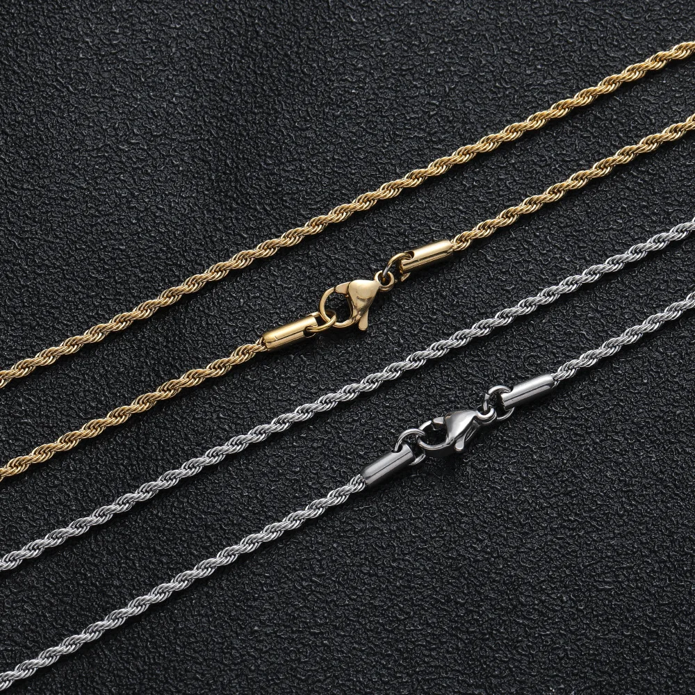 stainless steel 3mm rope chain PVD Vacuum plating 18K gold no fade rope chain hip hop jewelry