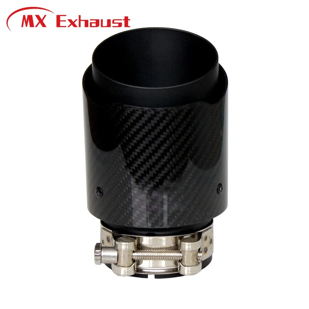 UniversalExhaust Tips Muffler Tip Customized Logo Straight Pipe Glossy Black Carbon Fiber