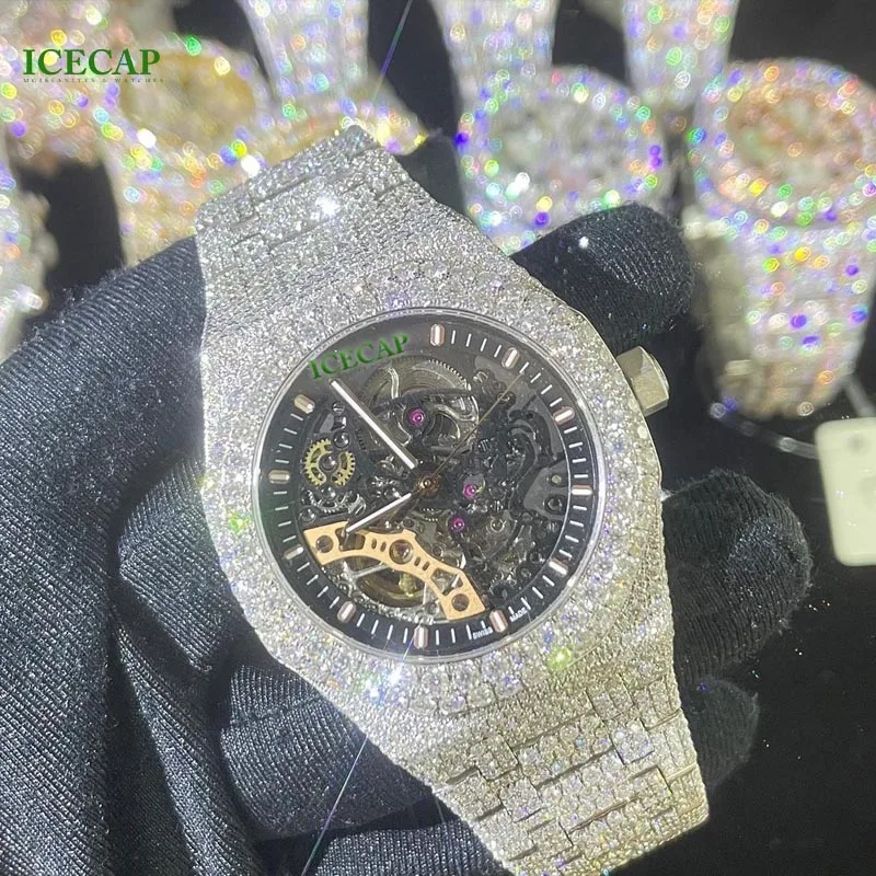Custom Hand Made VVS Moissanite Diamond Brand Luxury Watch Automatic Movement Fully Iced Out Stainless Steel Watches