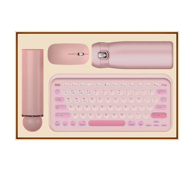 Pink Annual Luxury Promotion Business Gift Set Unique Keyboard  Mouse Corporate Gift Set for Women VIP Customers