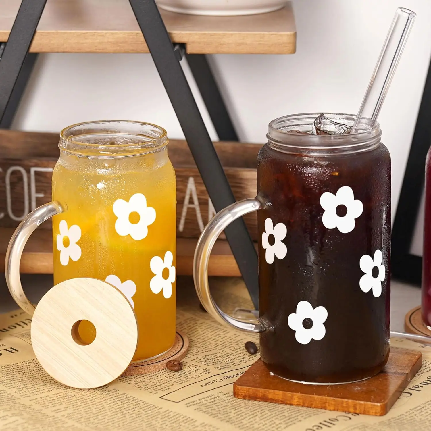 Custom Christmas 16 oz Glass Mason Jars with Lid and Straw Soda Can Shaped Glass for Holiday