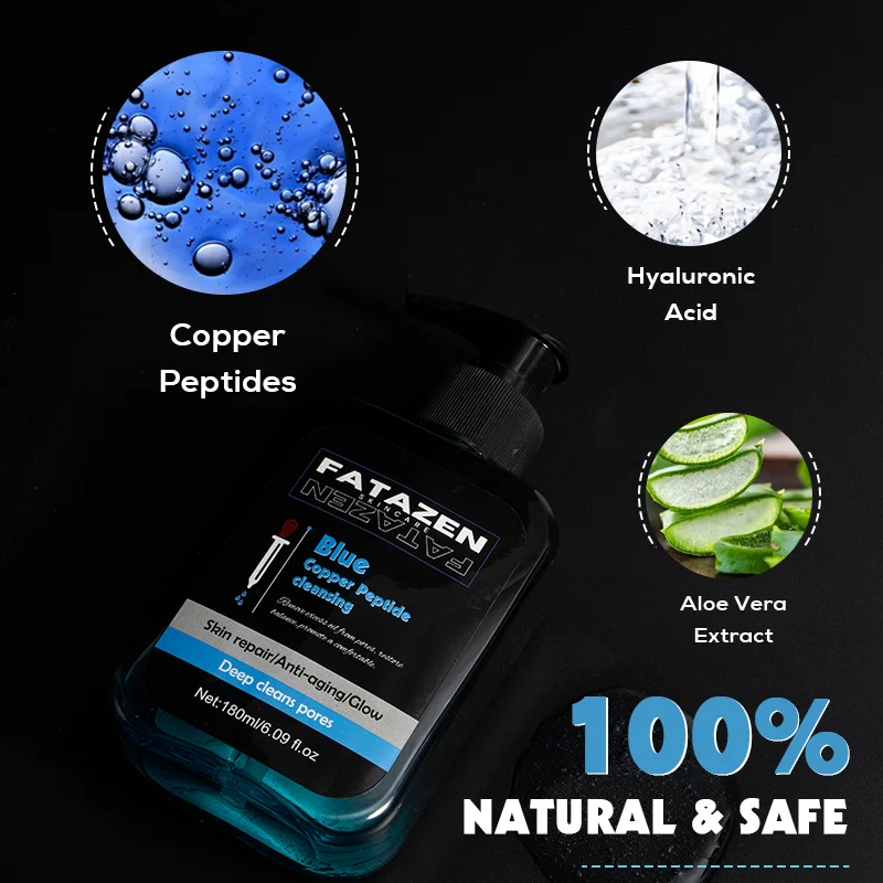 OEM Luxury Foaming Smoothing Anti Acne Deep Cleansing Face Wash Wholesale Blue Copper Peptide Cleansing Gel Facial Cleanser