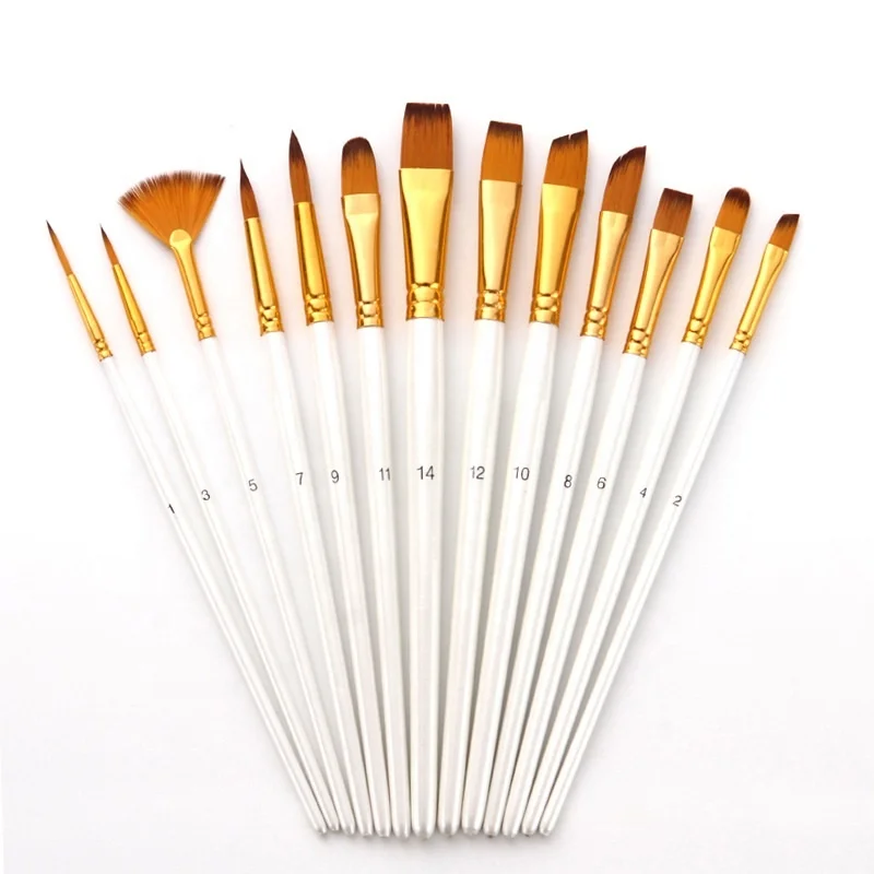13pcs Artist Paint Brushes Set Different Shape Nylon Hair Wood Handle Paintbrush for Oil Acrylic Watercolor Gouache Art Supplies