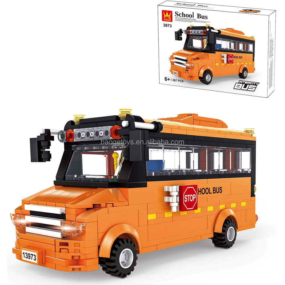 Wange No. 3973 the School Bus  Toy Car Blocks Toys for Kidg Creativity Bricks to Children Sliding Car City Block Set