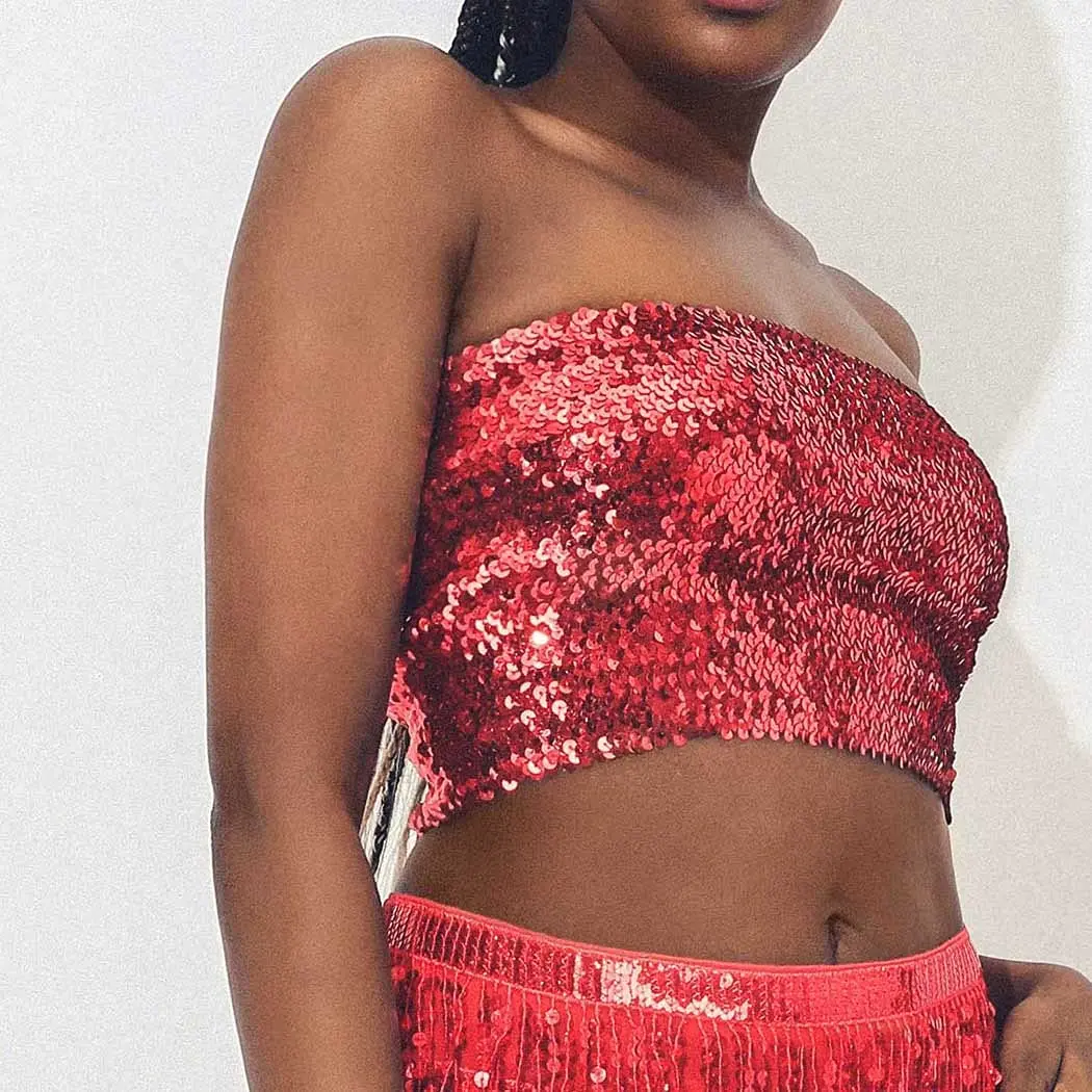 Sequin Tube Top Sparkly Crop Tops Party Strapless Bra Top Stretch Vest Club Wear Costume Outfits for Women and Girls