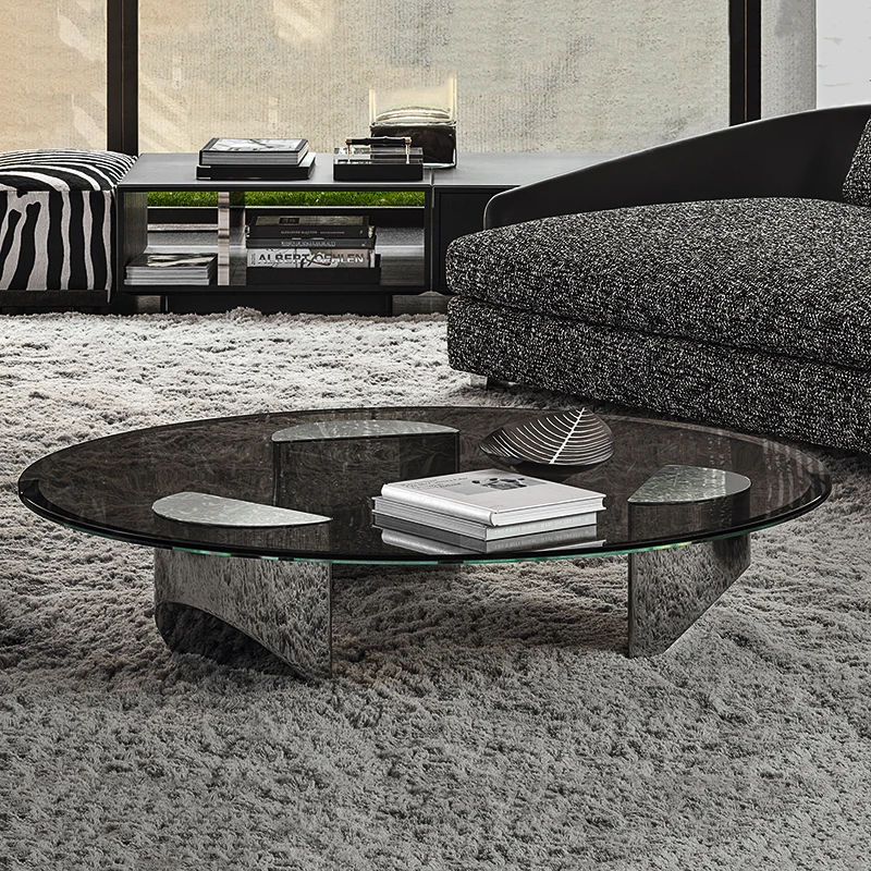 Post Modern Stainless Steel with Tempered Glass Round Coffee Table for Living Room /Bedroom /Hallway Decorate Movable Side Table