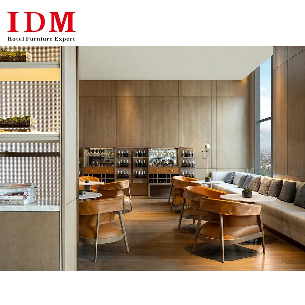 European American Style Modern Hotel Reception Sofa Furniture Wooden Armchair Full Set Hotel Lobby Furniture