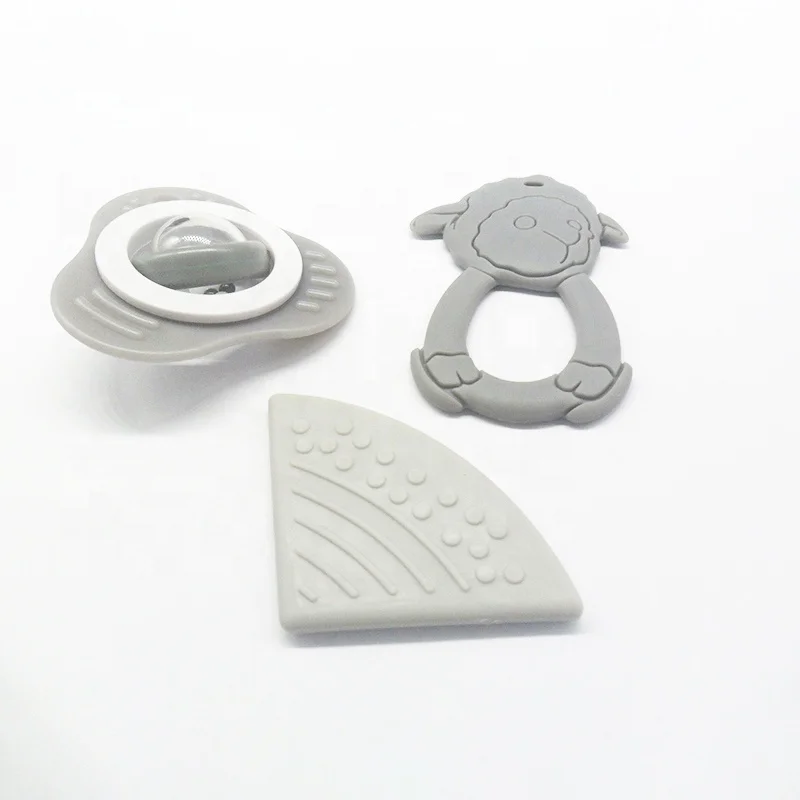 
In stock grey corner shape food grade Baby silicon teether 