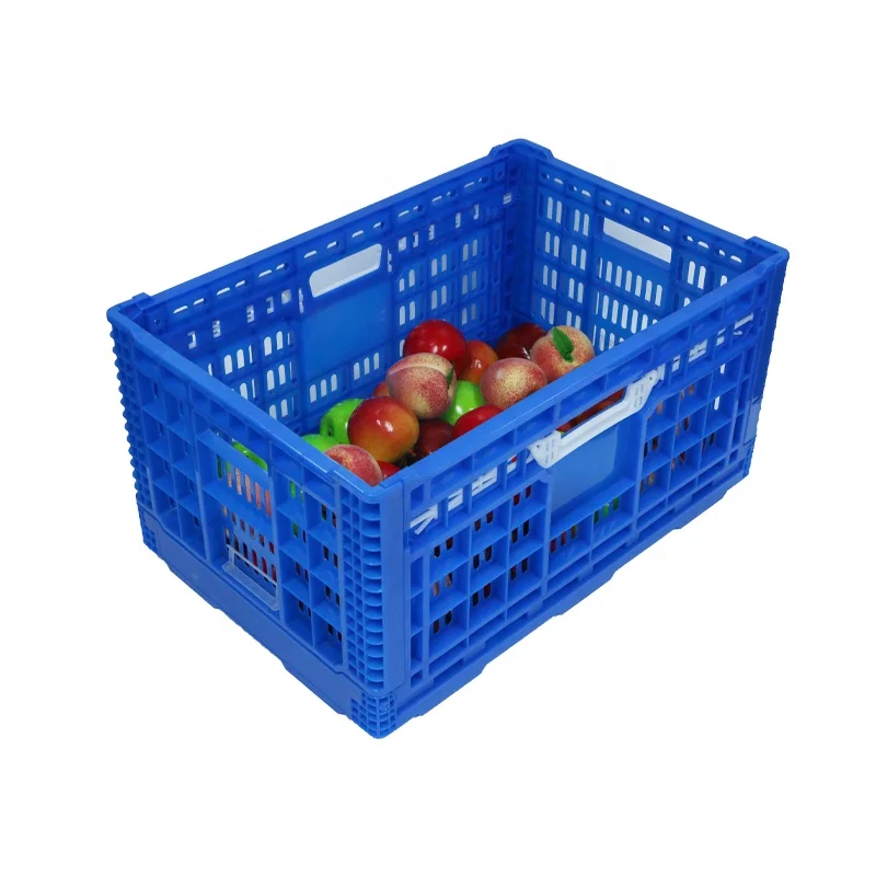 Professional manufacturer 600*400*220 mm Virgin Material Ventilation with button fruits and vegetables plastic folding crate