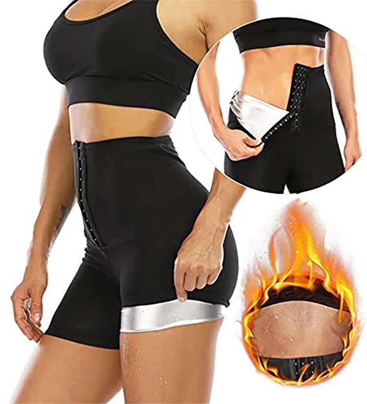 High Waist Lift Hip Sweat Compression Shorts Body Shapers Women Sauna Buckle Slimming Fitness Sports Corset Waist Yoga Pants