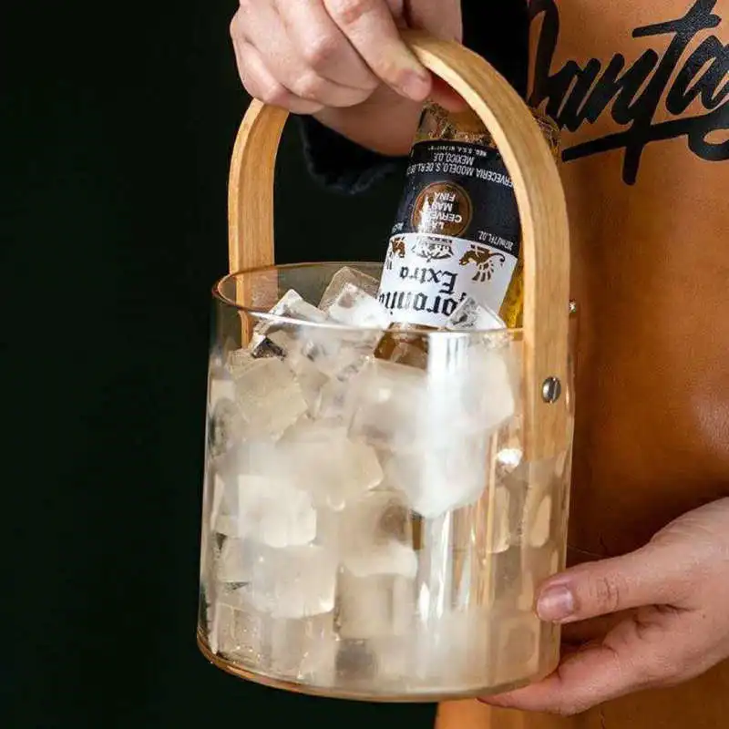 Table round candy fruit basket glass bowl with bamboo lid and handle