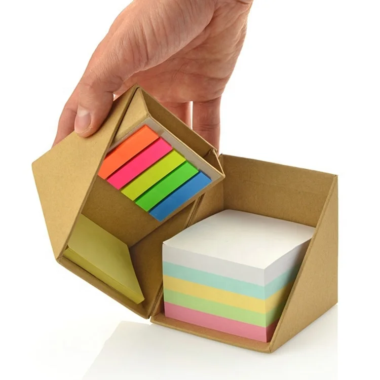 Сделанный на заказ складной квадратный куб из крафт-бумаги липкая бумага для заметок коробка записей с держателем ручек логотипом