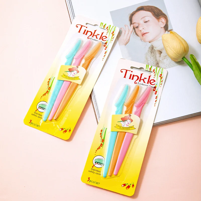 Amazon Hot Sale 3PCS Women Makeup Tools Eyebrow Razor Trimmer Stainless Steel Blade Eyebrow Trimmer Set
