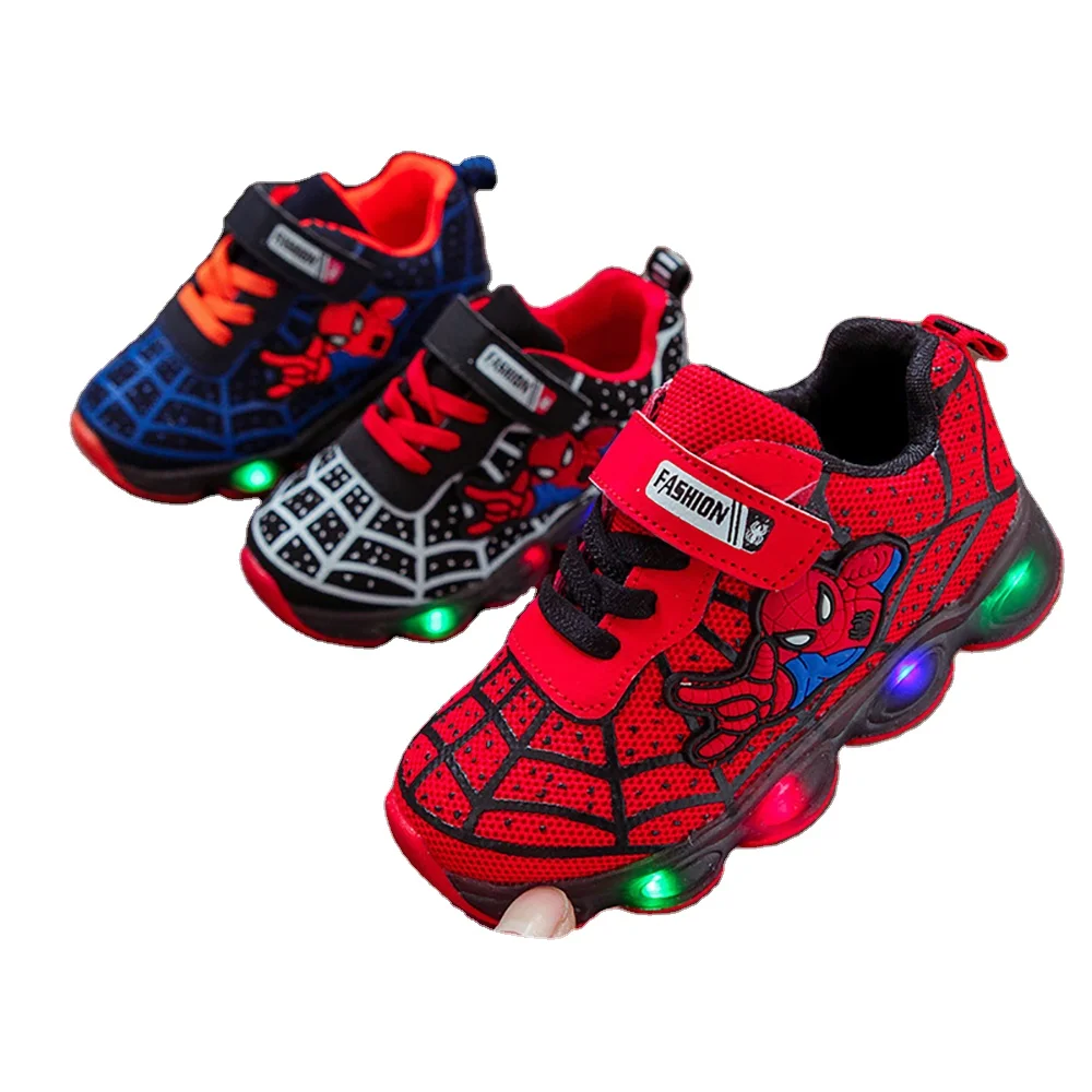 Kids Sport Sneakers Spiderman Led Flashing Boy Girls Children Casual Shoes