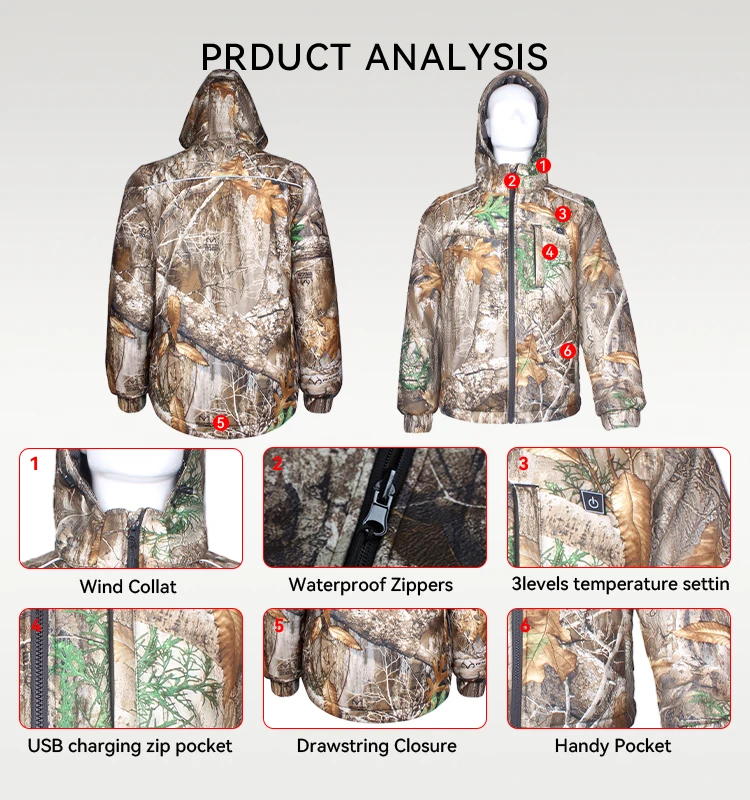 Unisex Winter Heated Jacket for Outdoor Sports Battery Operated Coat with Zipper Closure Keeps Warm Clothes