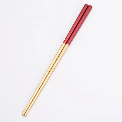 Red  reusable gift set Chinese style Korean wedding 304 stainless steel wholesale chopsticks
