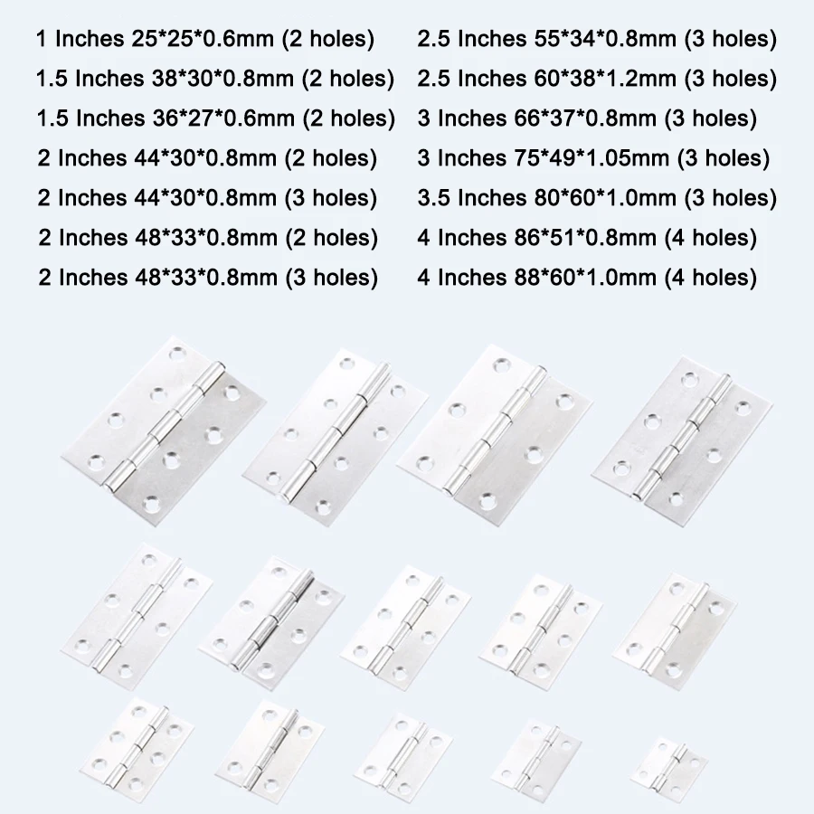 Small Series Door Hinge 1 1.5 2 2.5 3 3.5 4 Inch Mini Flat 304 Stainless Steel Door Hinges for Boxes and Window