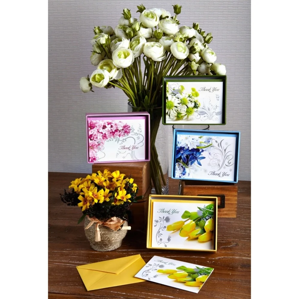 
Beautiful Blooming Blue Flowers Thank You Cards, Custom Printing Boxed Greeting Cards with Envelopes 