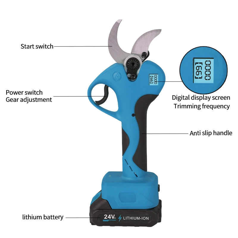 Electric Pruning Shears with 4.0 Lithium Battery Sk5 Blade Rubber Handle-DIY Grade Cordless Bypass Pruning Trees REACH certified