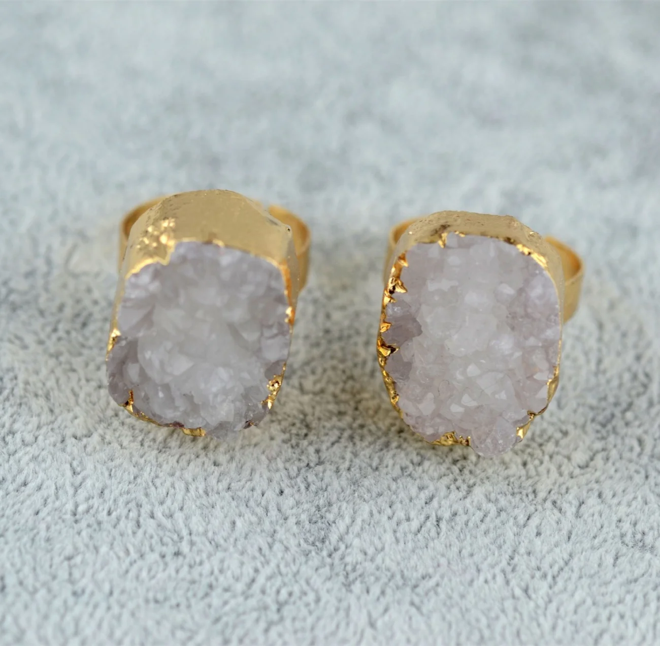 
New arrival gold plated white big druzy stone resizable rings 