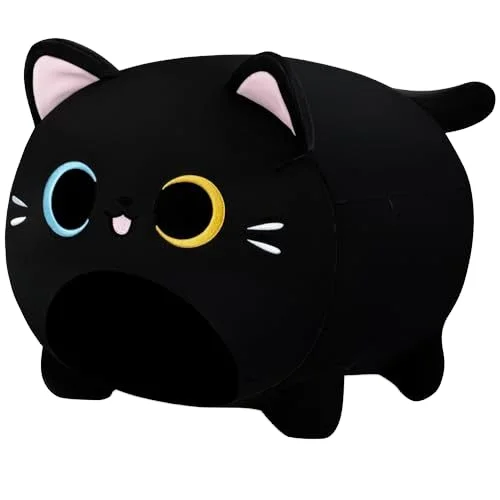 Custom black cat stuffed plush toys chubby fat house cat pillow rag doll wholesale Japanese doughnut cat plush toy doll