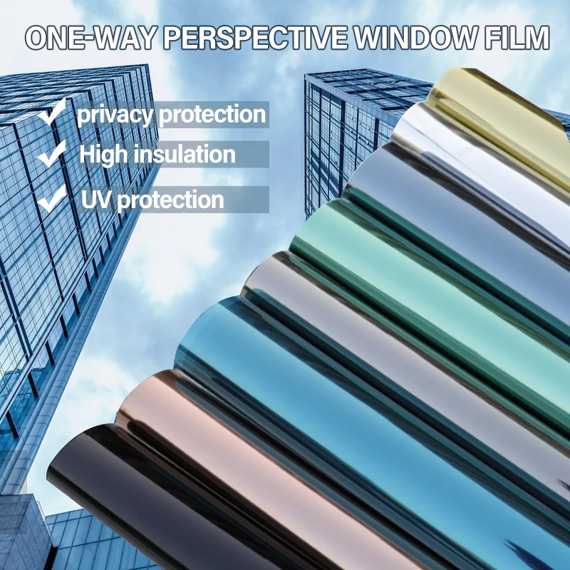 Green Silver Reflective One Way Vision Window Tint Building Film Heat Insulation And Privacy Protection Film