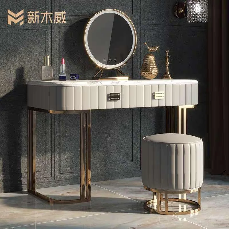 Luxury Modern Clear Glass Diamond Hollywood Lighted Makeup Mirror Vanity  With Drawers Shinny Dresser