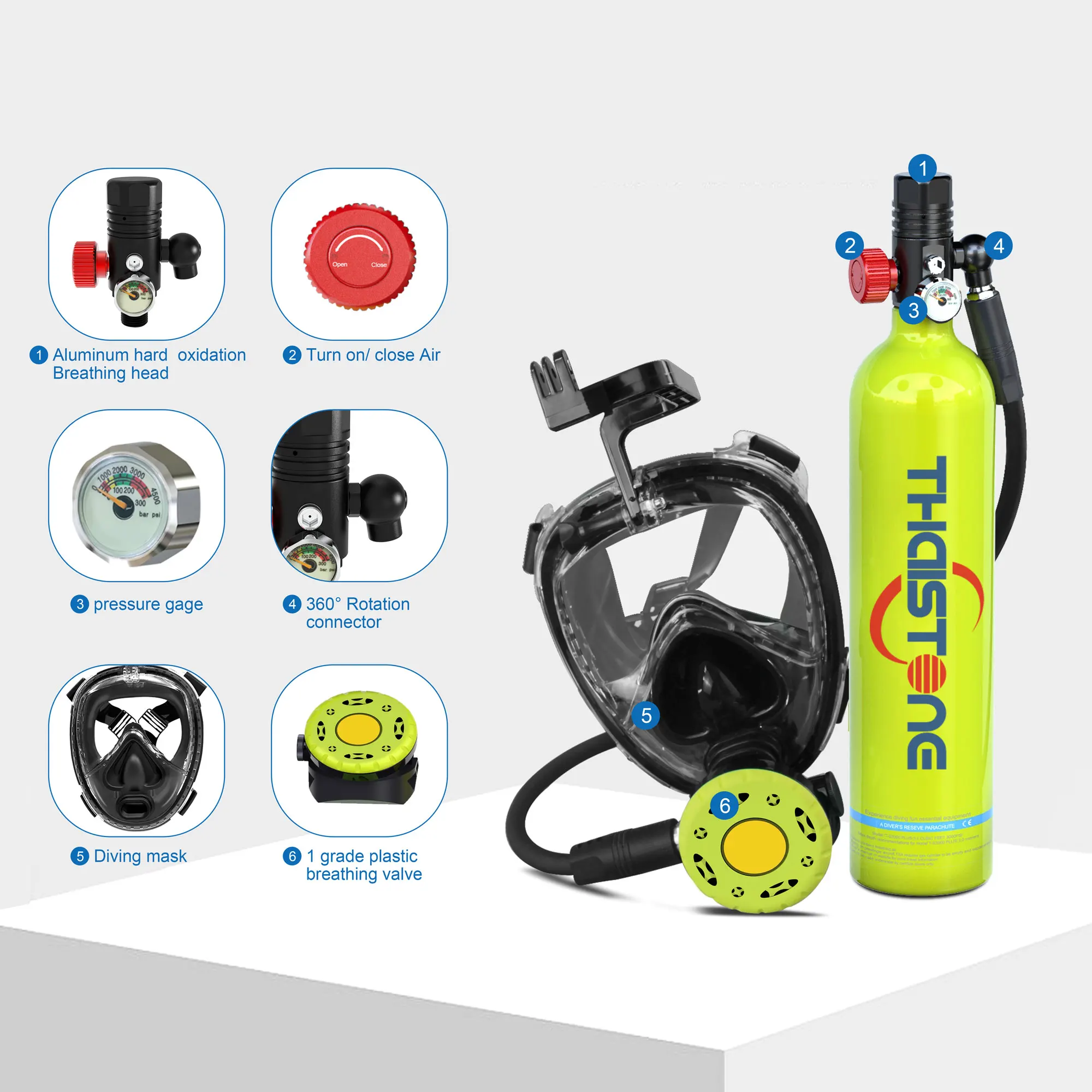 High Quality Thaistone M05A 1.0L Aluminium Portable Air Cylinder Diving Equipment for Underwater Sports