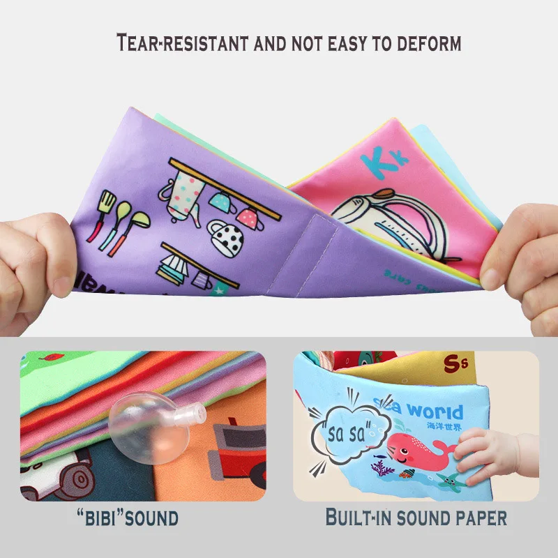 Wholesale baby cloth books 6pcs early education infant cartoon teething  fabric book kids can bite washable cognition book toys
