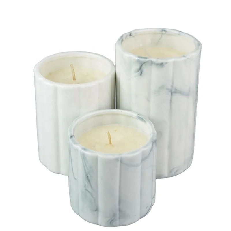 
Wholesale Luxury stripes embossed candle jars set 3 marble jars for candle church wedding decorative 