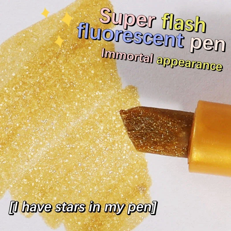 8pcs/Set Metallic Highlighter Morandi Gold Powder Glitter Highlighter Markers for Note Journaling Graffiti Pen Stationery