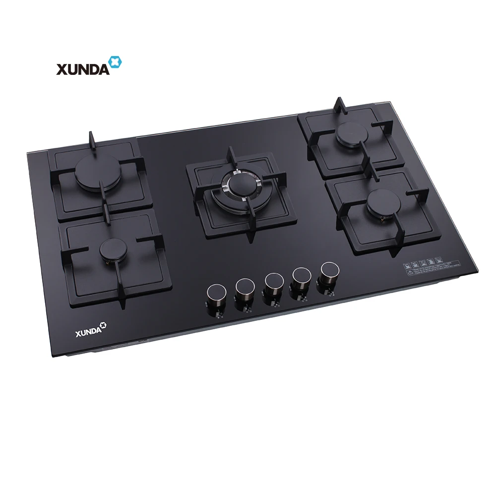 Xunda Kitchen Cooking Appliance 5 Burner Gas Cooktop Built In Tempered Glass 5 Burner Hob Gas Stove Cooktop