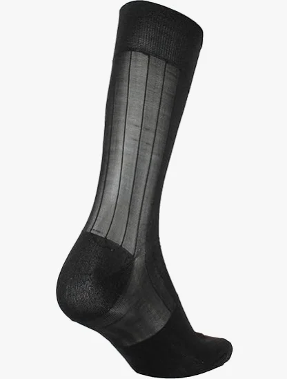 WUYANG Factory Men Sheer Nylon Dress Socks Solid Color Men Silk Socks stripe Hose Stocking Male Formal Dress Suits Socks