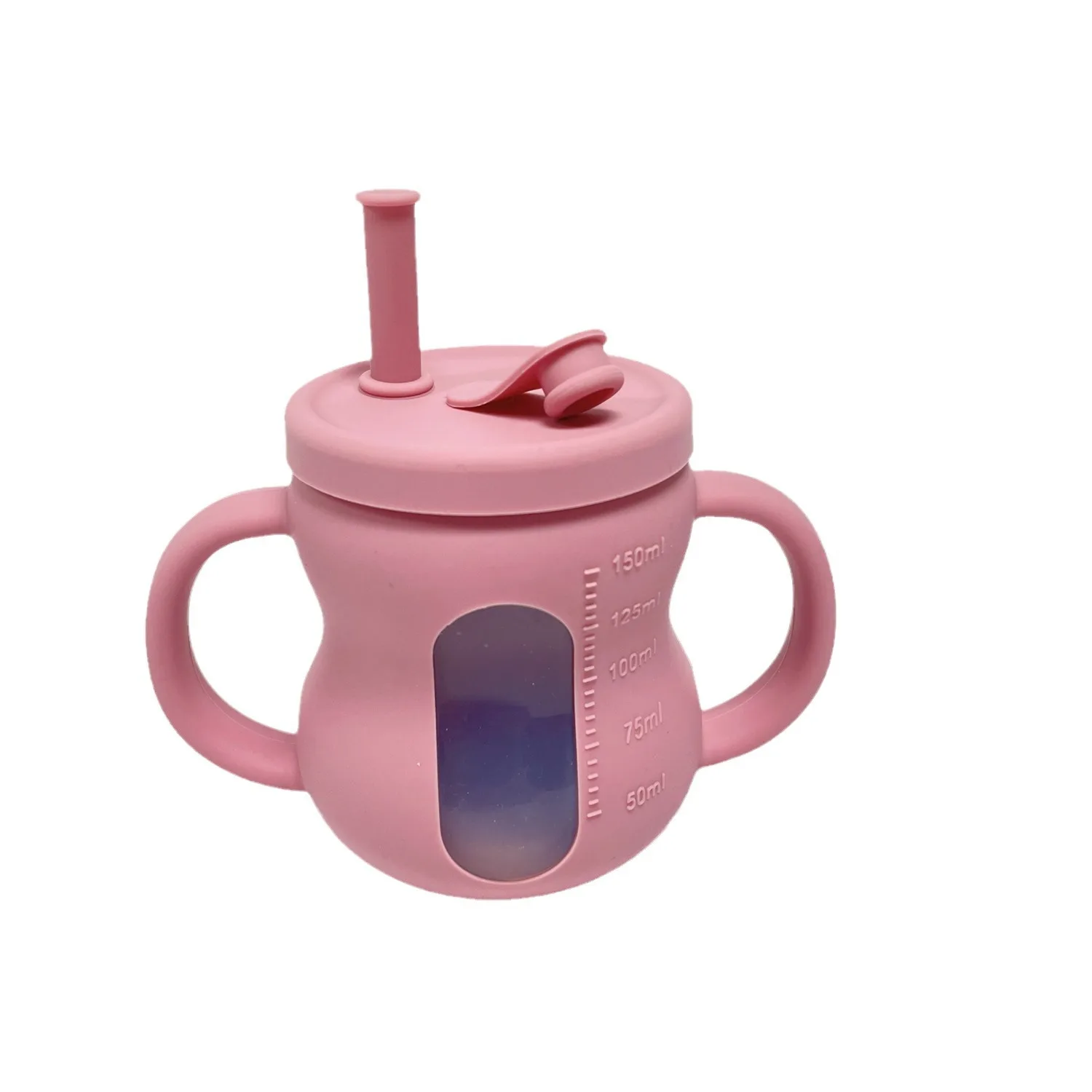 Детская силиконовая чашка для питья соломенная воды с сокровищами молока видимое окно со шкалой