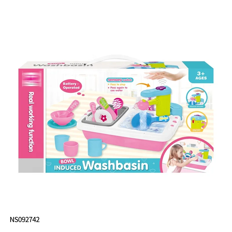 Детский игрушечный набор для умывальника автоматический индукционный кран электрическая посудомоечная машина имитация кухонной раковины с проточной водой