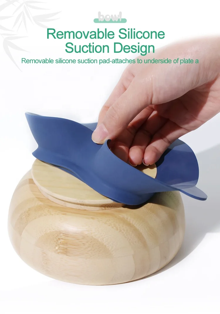 Custom Eco-friendly Mini Bamboo Bowl Tableware Round Bulk Baby Wood Bamboo Small Food Salad Eat Bowl Kids With Silicone Suction